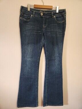 Vintage Y2K Brody Jeans Low Rise Dark Wash Flare Wave Embroidered Denim Size 31